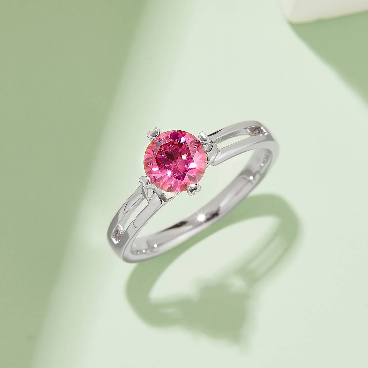 Straight arm minimalist twist flower S925 silver plated platinum Moissanite women's ring 1 carat D-grade
